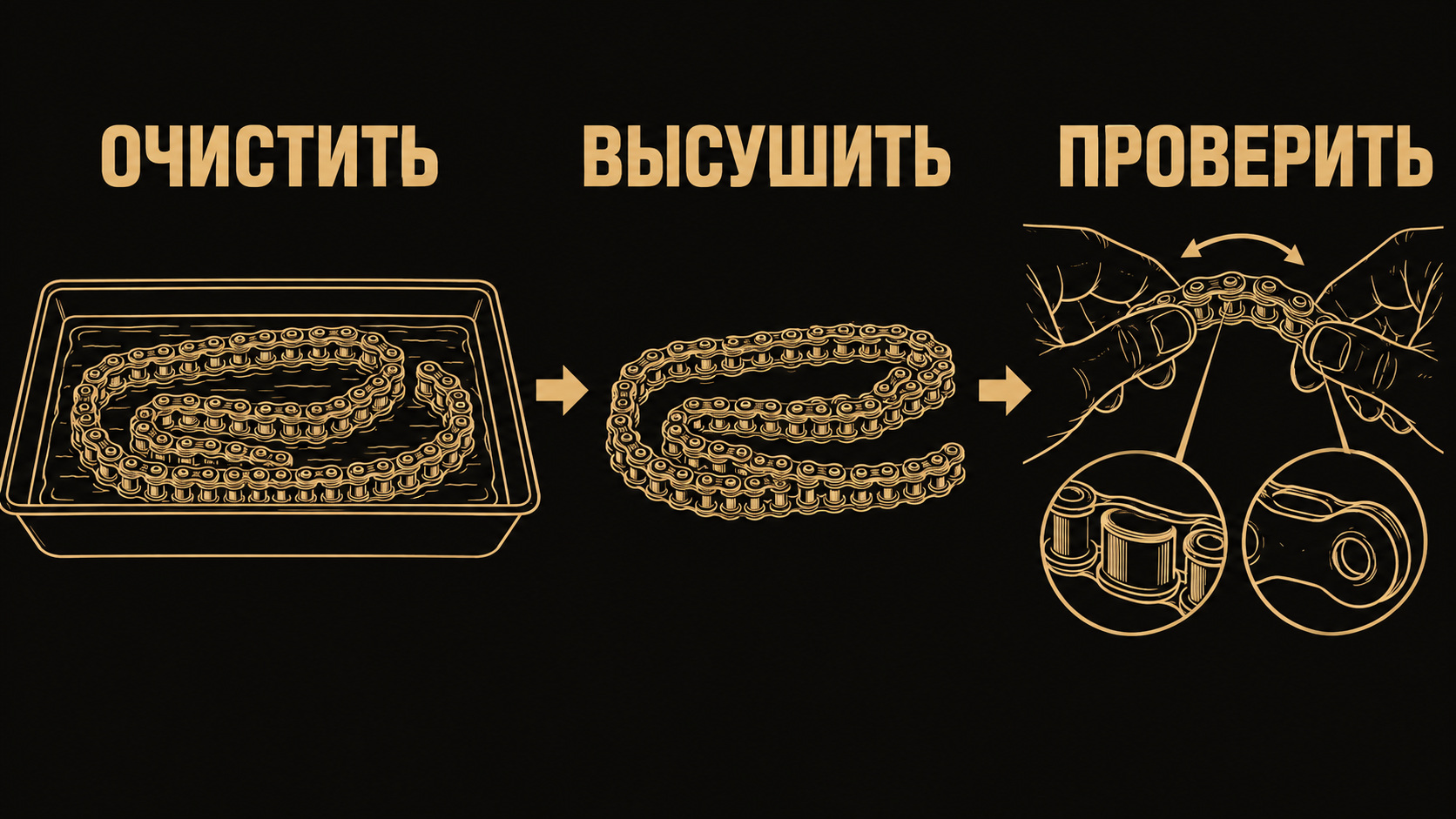 Очистка, сушка и проверка приводной цепи
